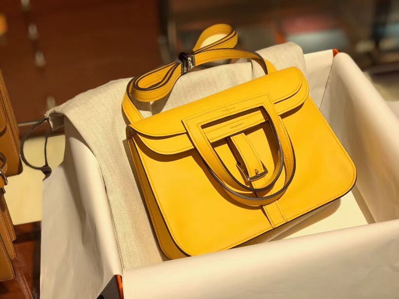 Hermes 爱马仕 Halzan swift 琥珀黄 银扣 配全套专柜原版包装