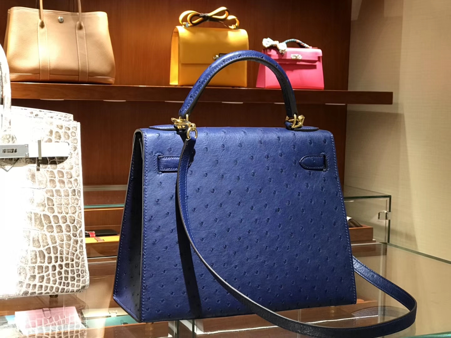 凯莉包 Kelly 25cm 28cm 鸵鸟皮 纯手工 玛尔塔兰 金银扣都可以定制 配全套专柜原版包装
