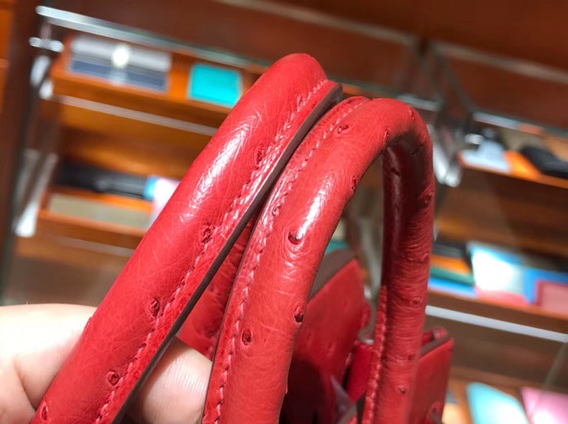 铂金包 Birkin 30cm 鸵鸟皮 中国红 3M Rouge Laque 金银扣都可以定制 配全套专柜原版包装