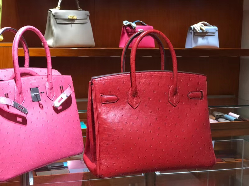 铂金包 Birkin 30cm 鸵鸟皮 中国红 3M Rouge Laque 金银扣都可以定制 配全套专柜原版包装