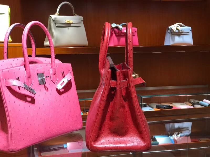 铂金包 Birkin 30cm 鸵鸟皮 中国红 3M Rouge Laque 金银扣都可以定制 配全套专柜原版包装