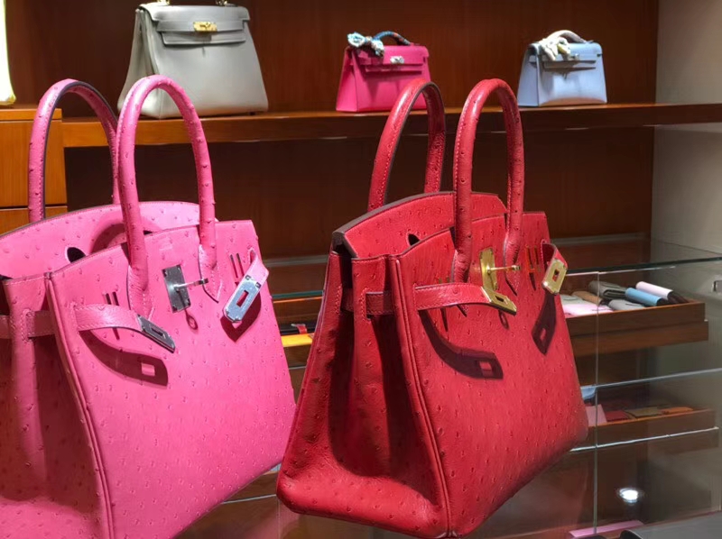铂金包 Birkin 30cm 鸵鸟皮 中国红 3M Rouge Laque 金银扣都可以定制 配全套专柜原版包装