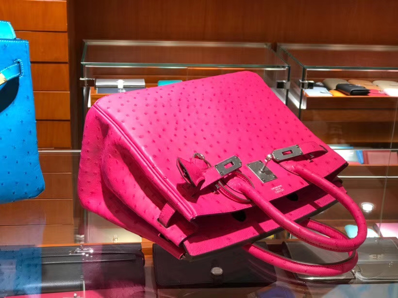 铂金包 Birkin 30cm 鸵鸟皮 桃红 E5 金银扣都可以定制 配全套专柜原版包装