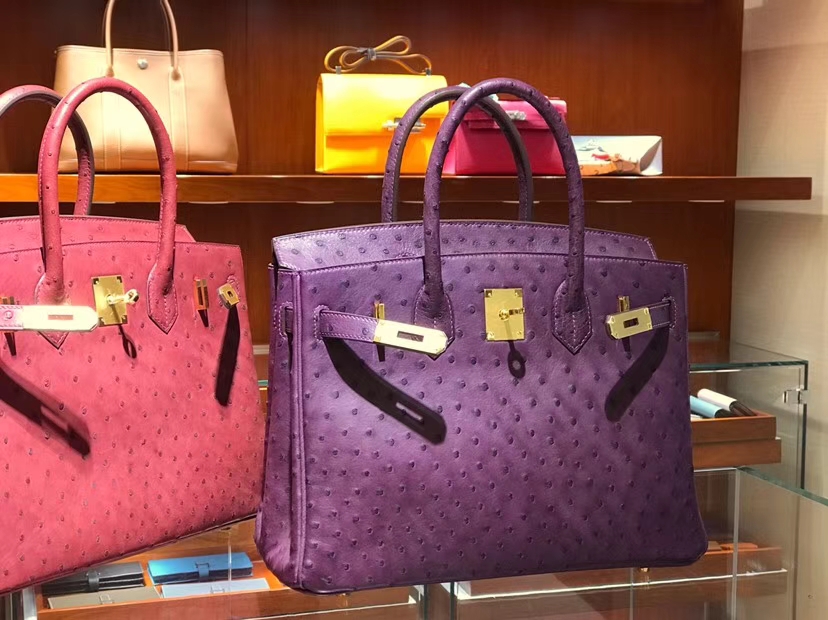 铂金包 Birkin 30cm 鸵鸟皮 海葵紫 P9 Anemone 金银扣都可以定制 配全套专柜原版包装