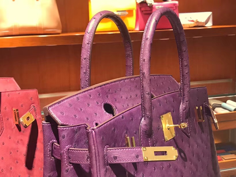 铂金包 Birkin 30cm 鸵鸟皮 海葵紫 P9 Anemone 金银扣都可以定制 配全套专柜原版包装
