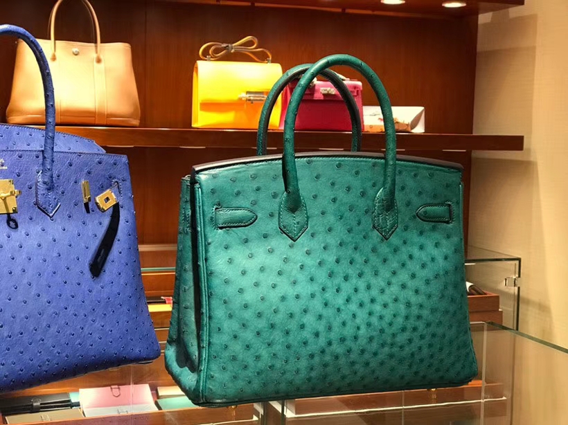 铂金包 Birkin 30cm 鸵鸟皮 孔雀绿 Z6 金银扣都可以定制 配全套专柜原版包装