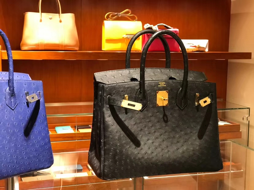 铂金包 Birkin 30cm 鸵鸟皮 黑色 89 Nior 金银扣都可以定制 配全套专柜原版包装