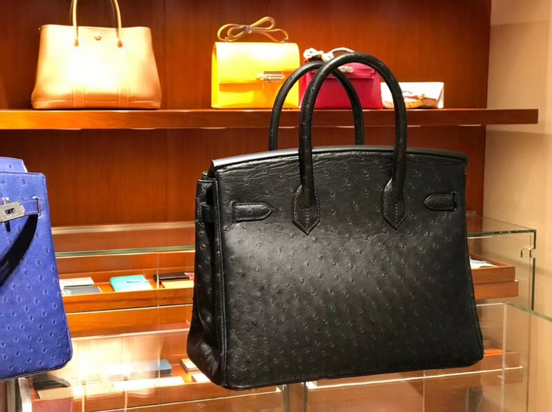 铂金包 Birkin 30cm 鸵鸟皮 黑色 89 Nior 金银扣都可以定制 配全套专柜原版包装