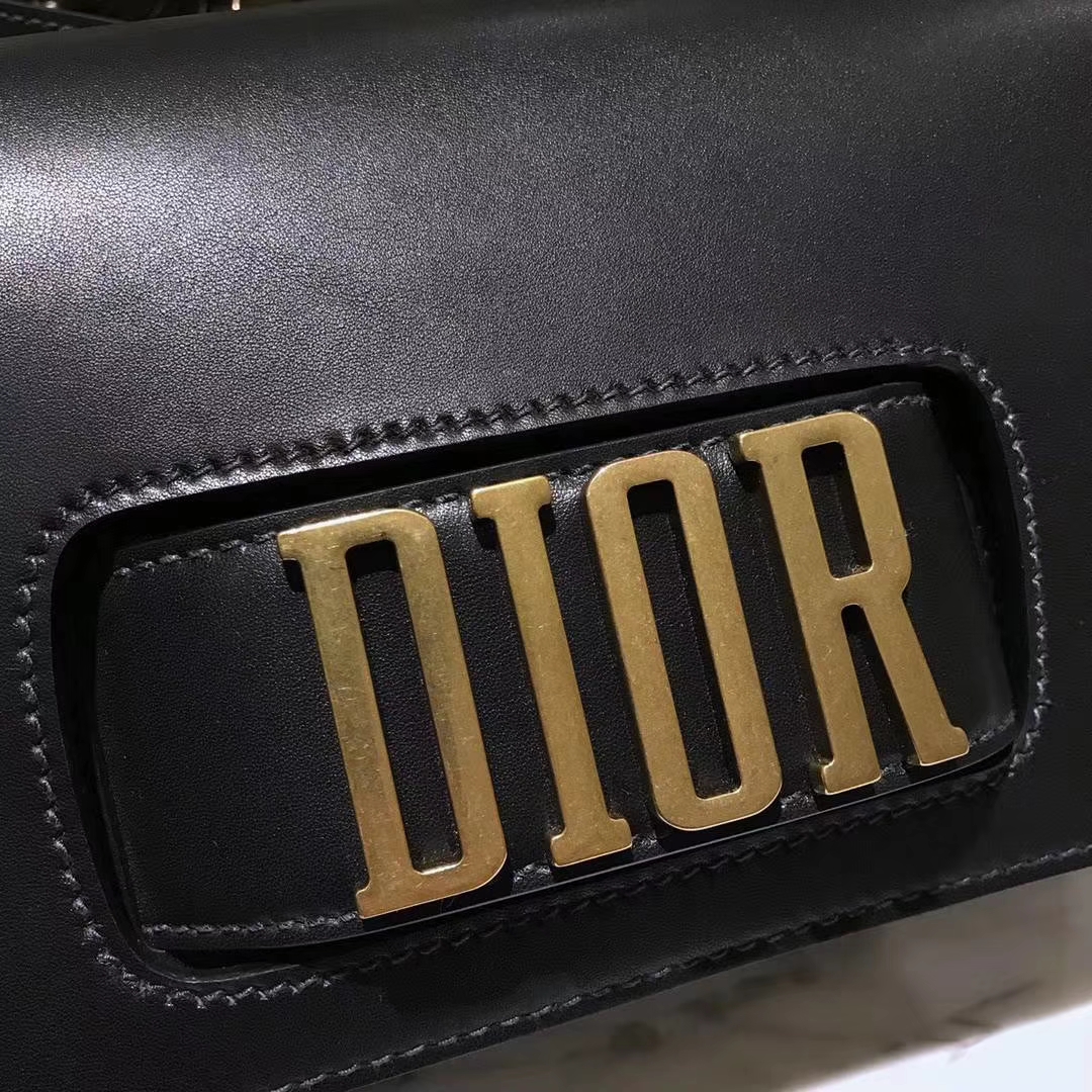 DIOR迪奥 翻盖牛皮包 25cm 黑色 金扣 