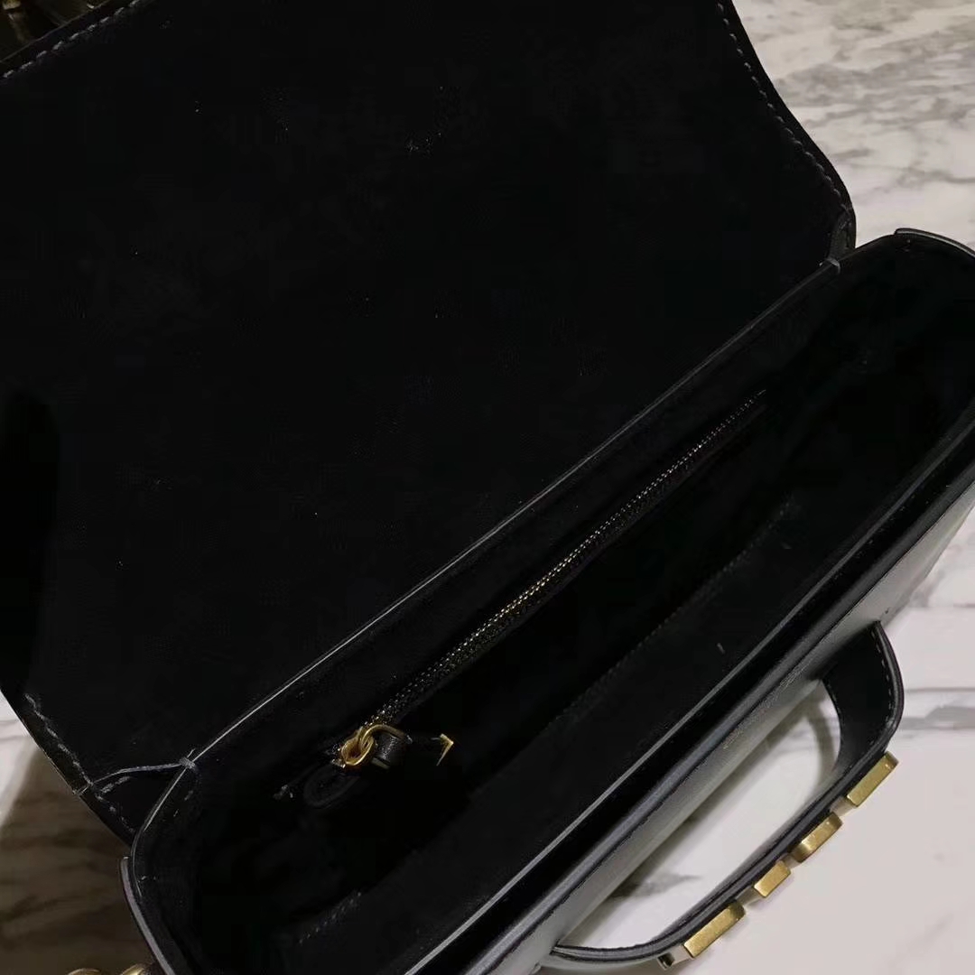DIOR迪奥 翻盖牛皮包 25cm 黑色 金扣 