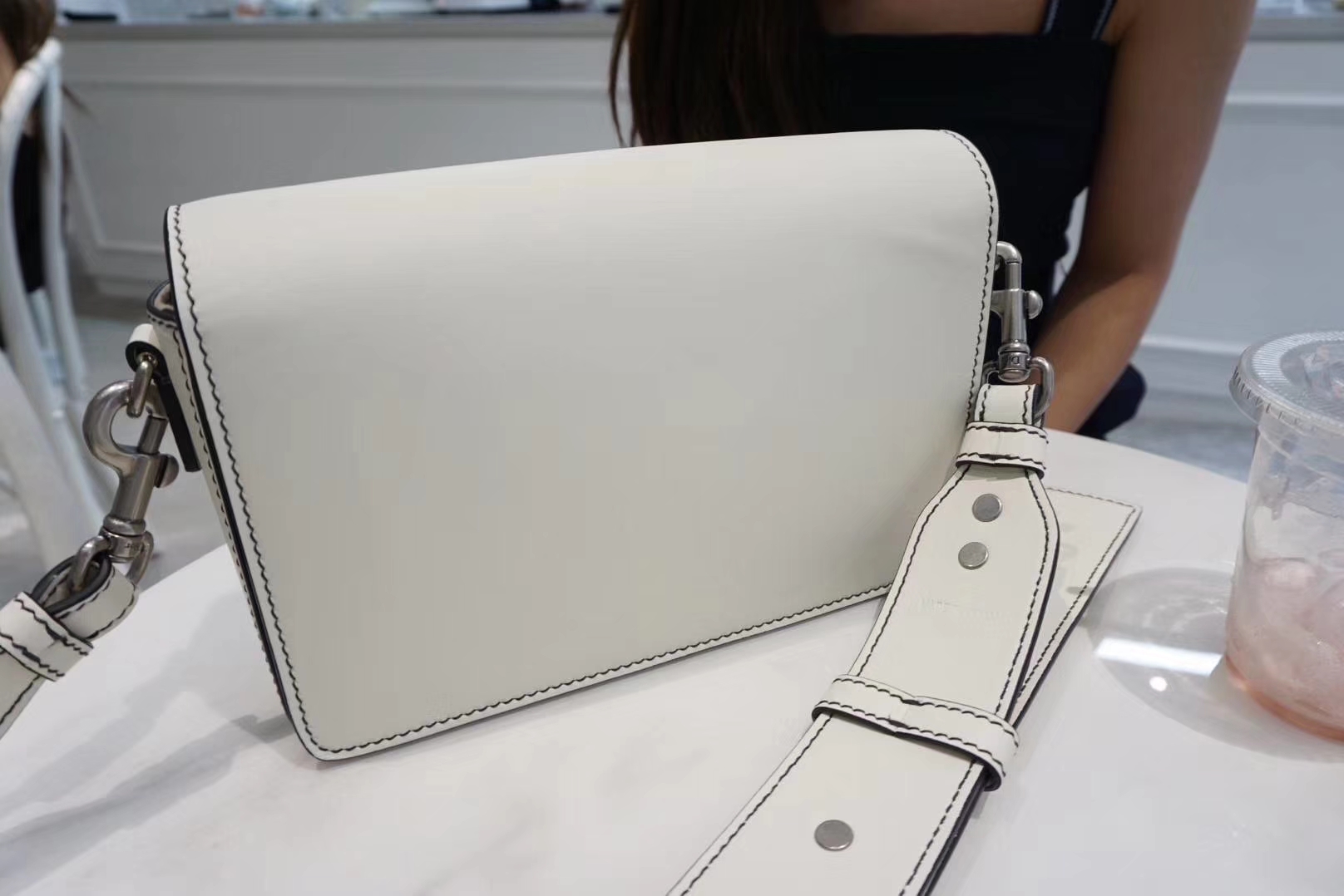 DIOR迪奥 翻盖牛皮包 25cm 白色 金扣 