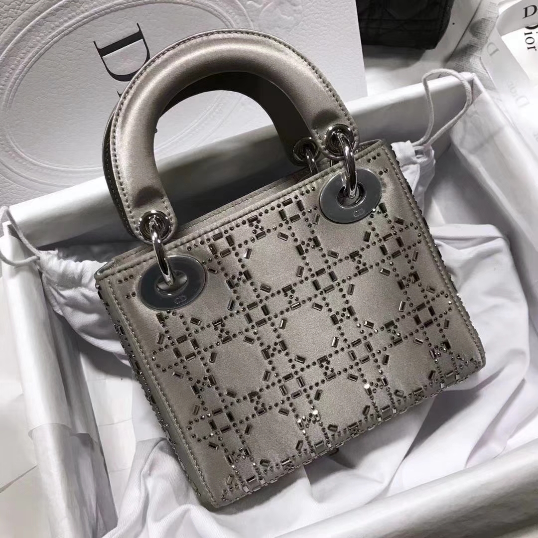 Dior 限量款 三格缎面灰色 水钻包 一件代发 媲美正品