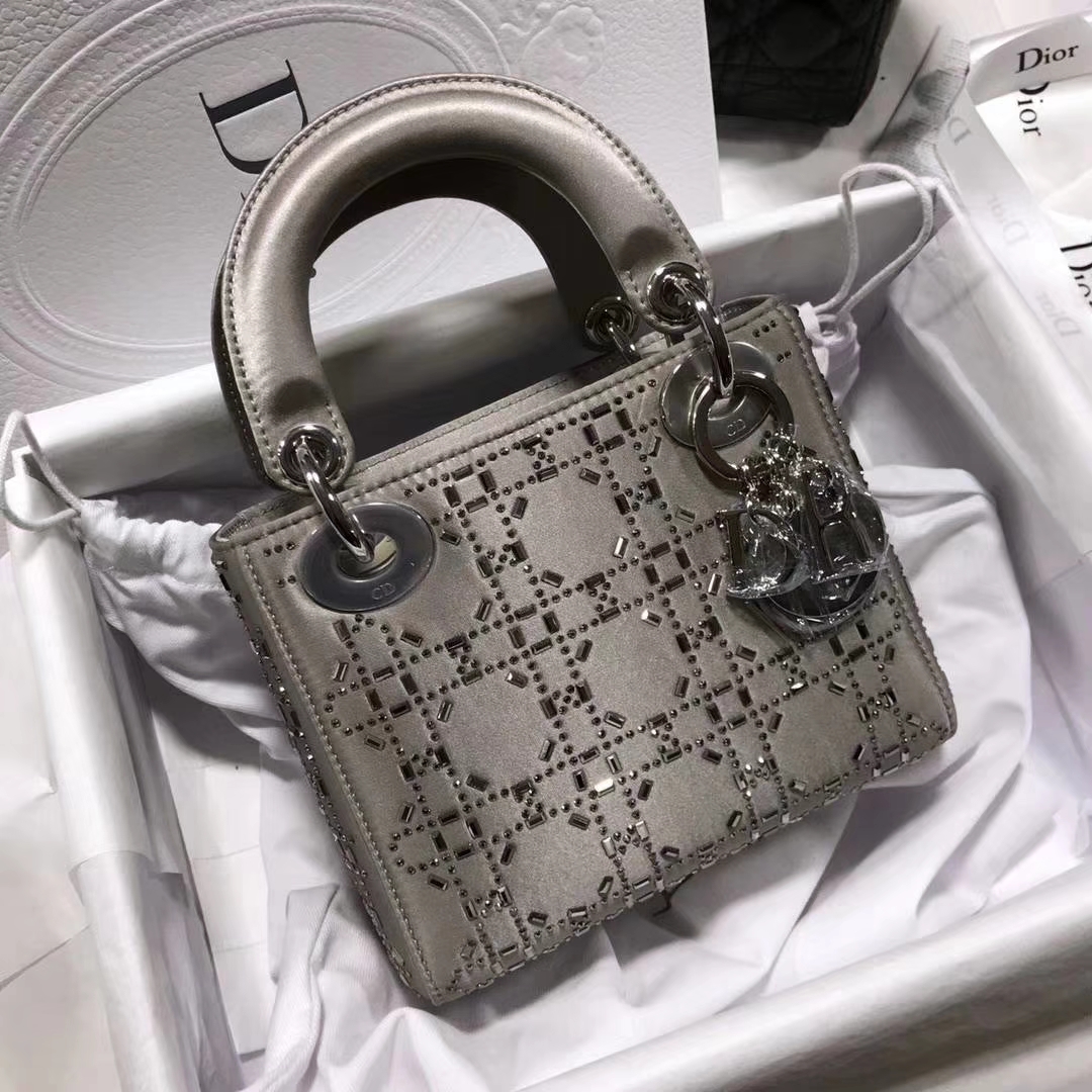 Dior 限量款 三格缎面灰色 水钻包 一件代发 媲美正品