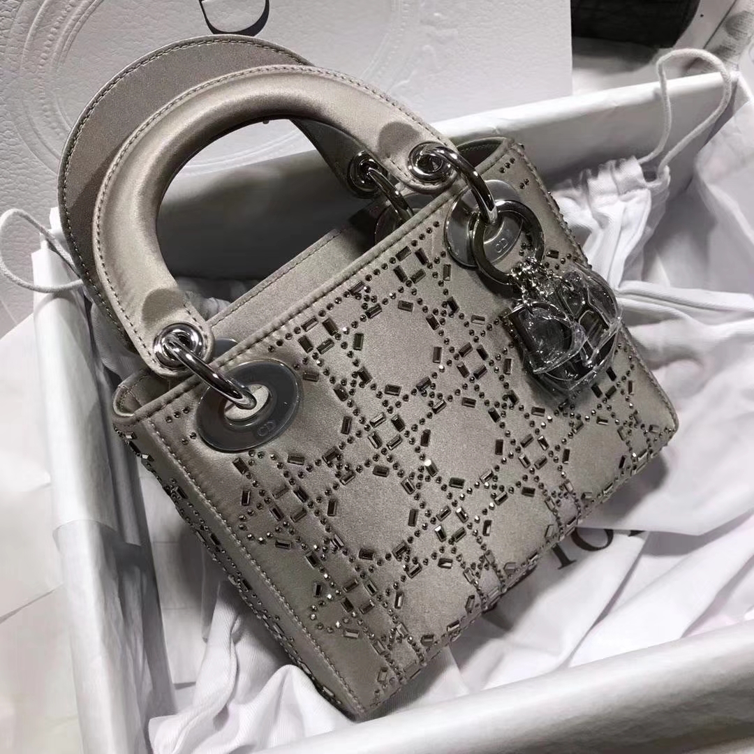 Dior 限量款 三格缎面灰色 水钻包 一件代发 媲美正品