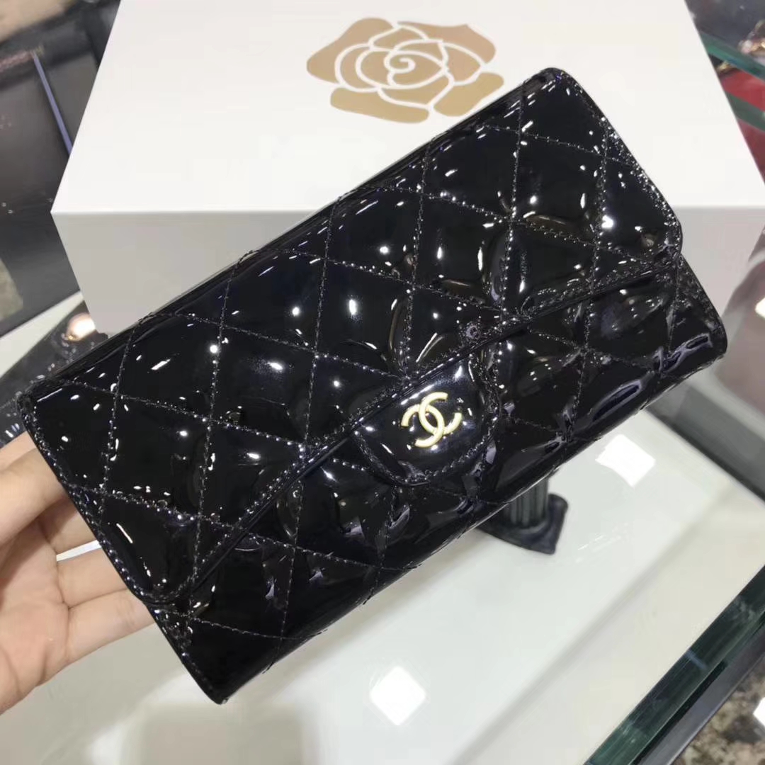 Chanel香奈儿 钱包  漆皮 黑色 长夹 手拿包 晚宴包