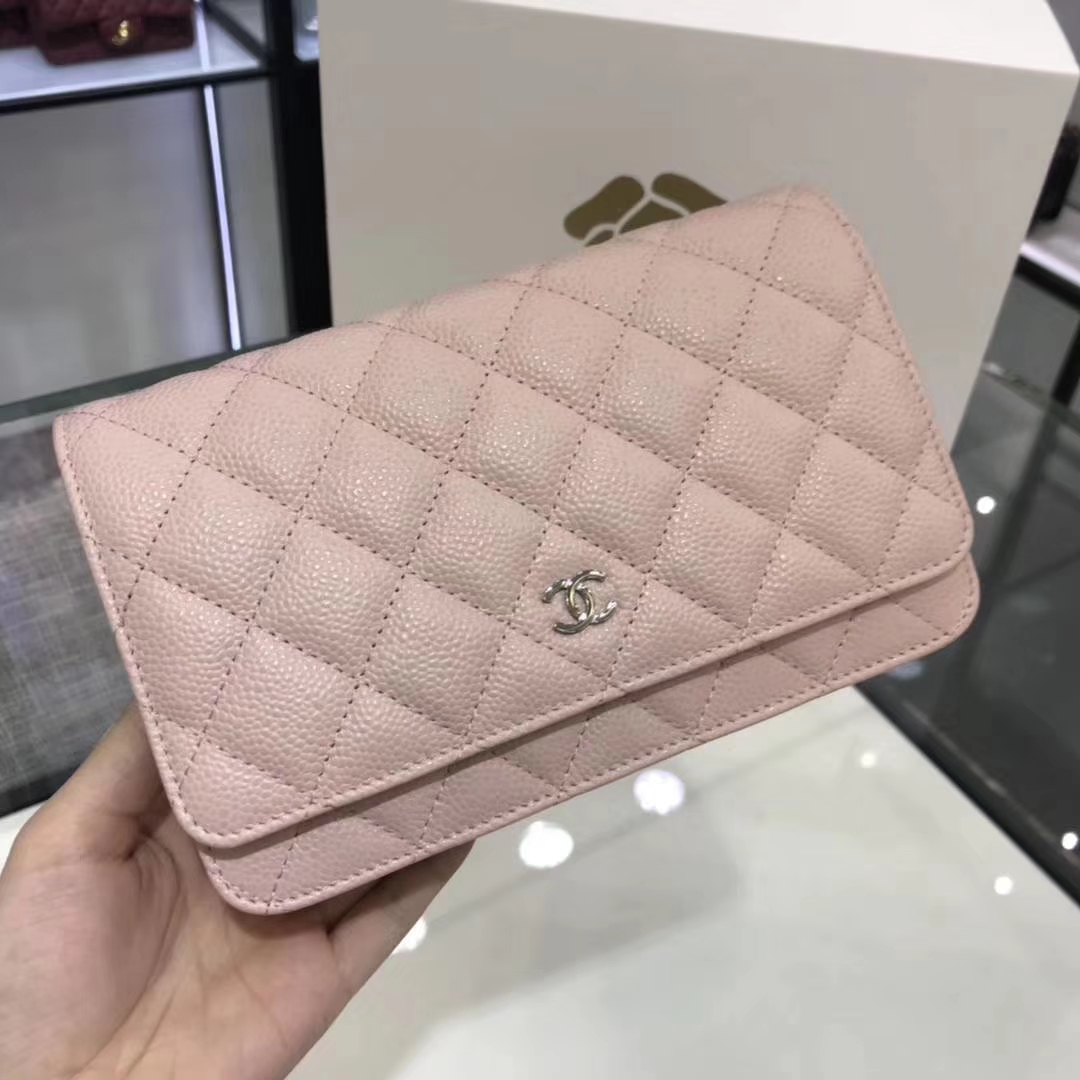 Chanel香奈儿 WOC  球纹 粉色 牛皮 银色五金