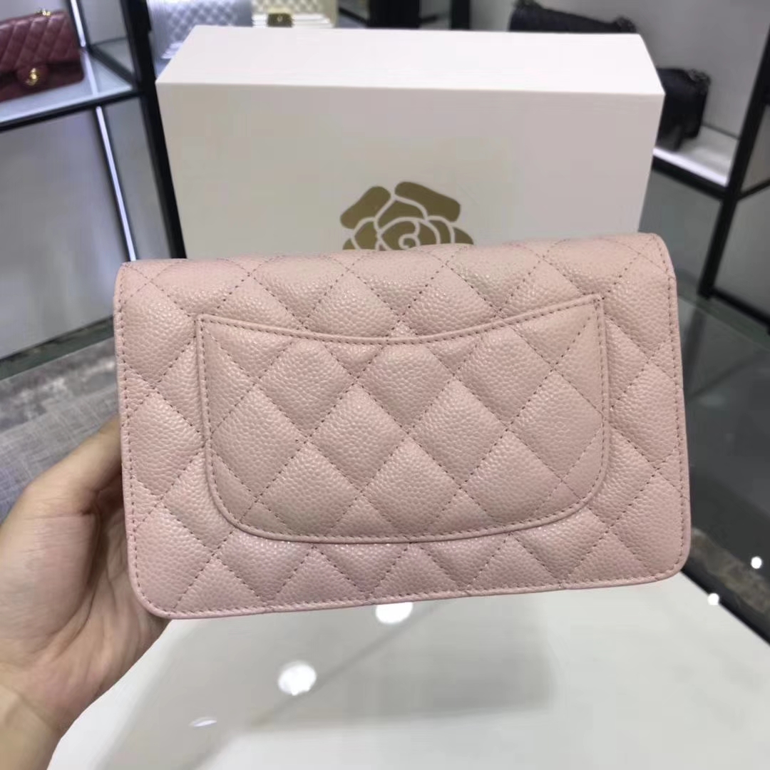 Chanel香奈儿 WOC  球纹 粉色 牛皮 银色五金