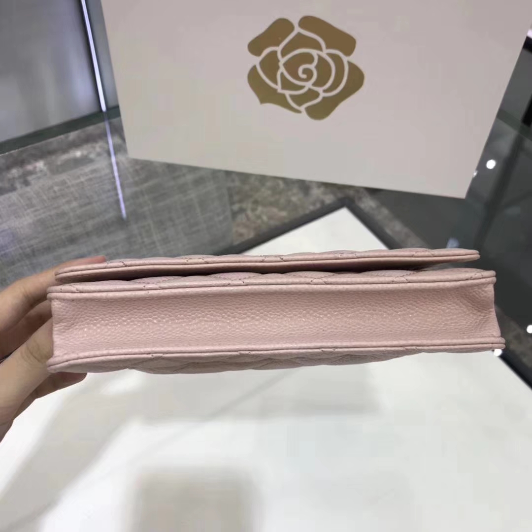 Chanel香奈儿 WOC  球纹 粉色 牛皮 银色五金