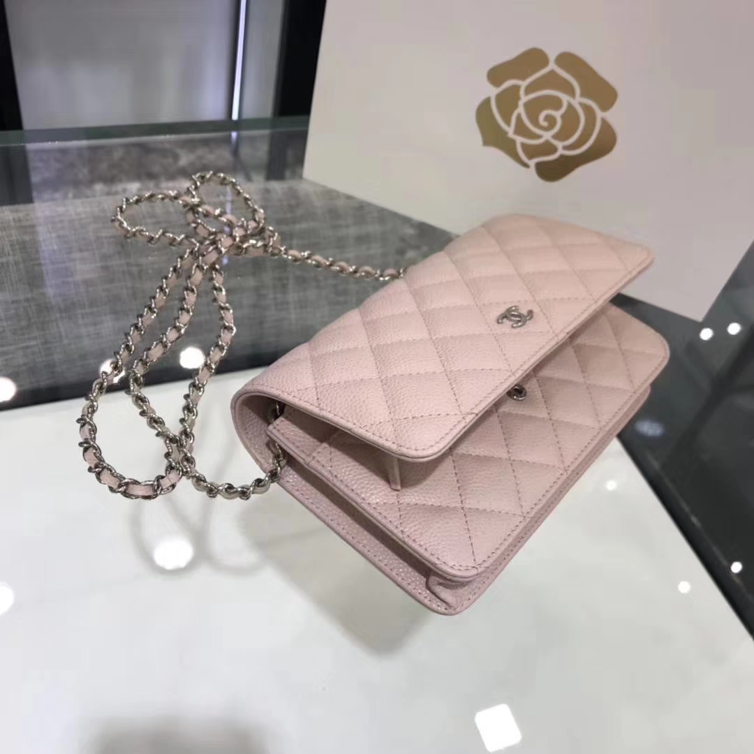 Chanel香奈儿 WOC  球纹 粉色 牛皮 银色五金