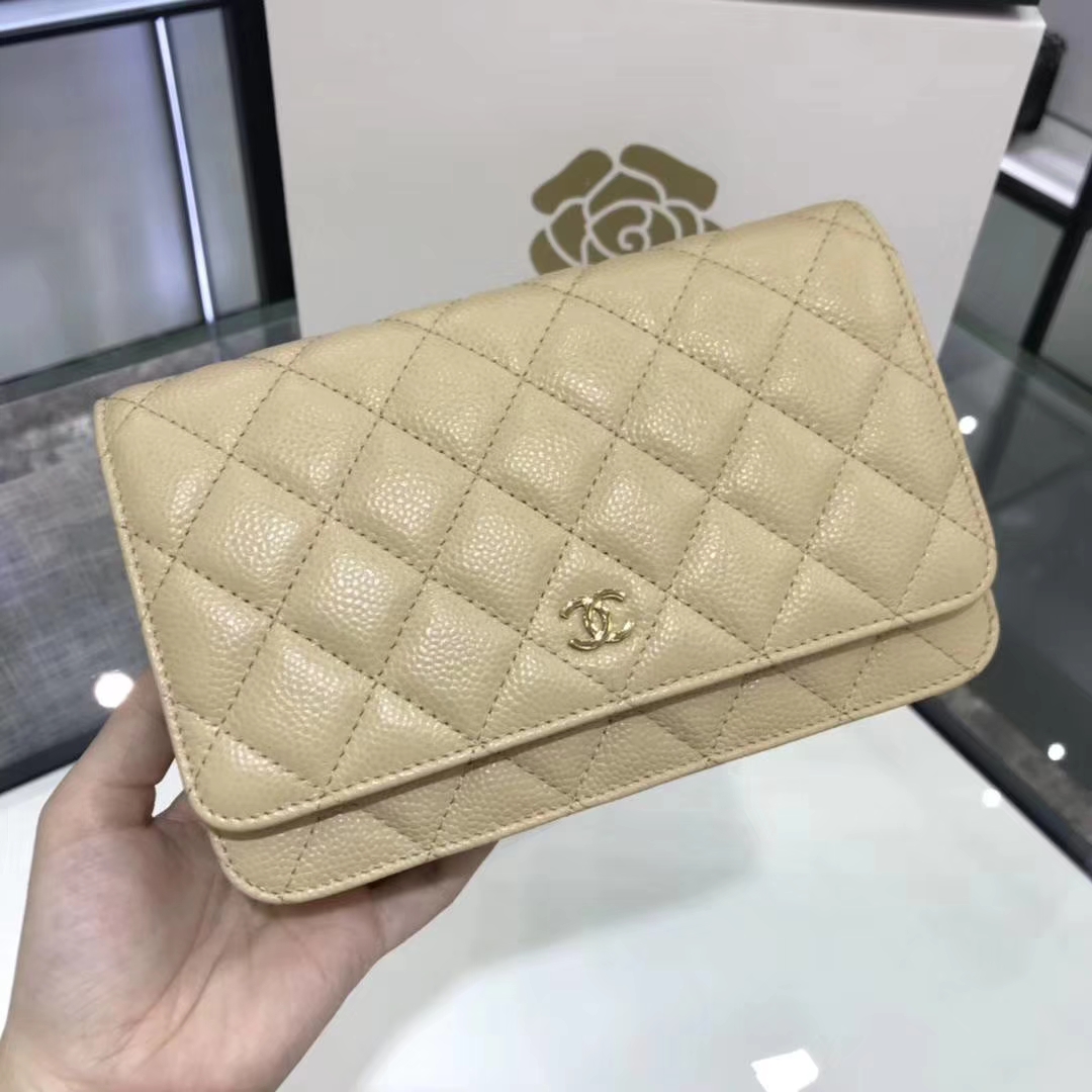 Chanel香奈儿 WOC  球纹 杏色牛皮 银色五金