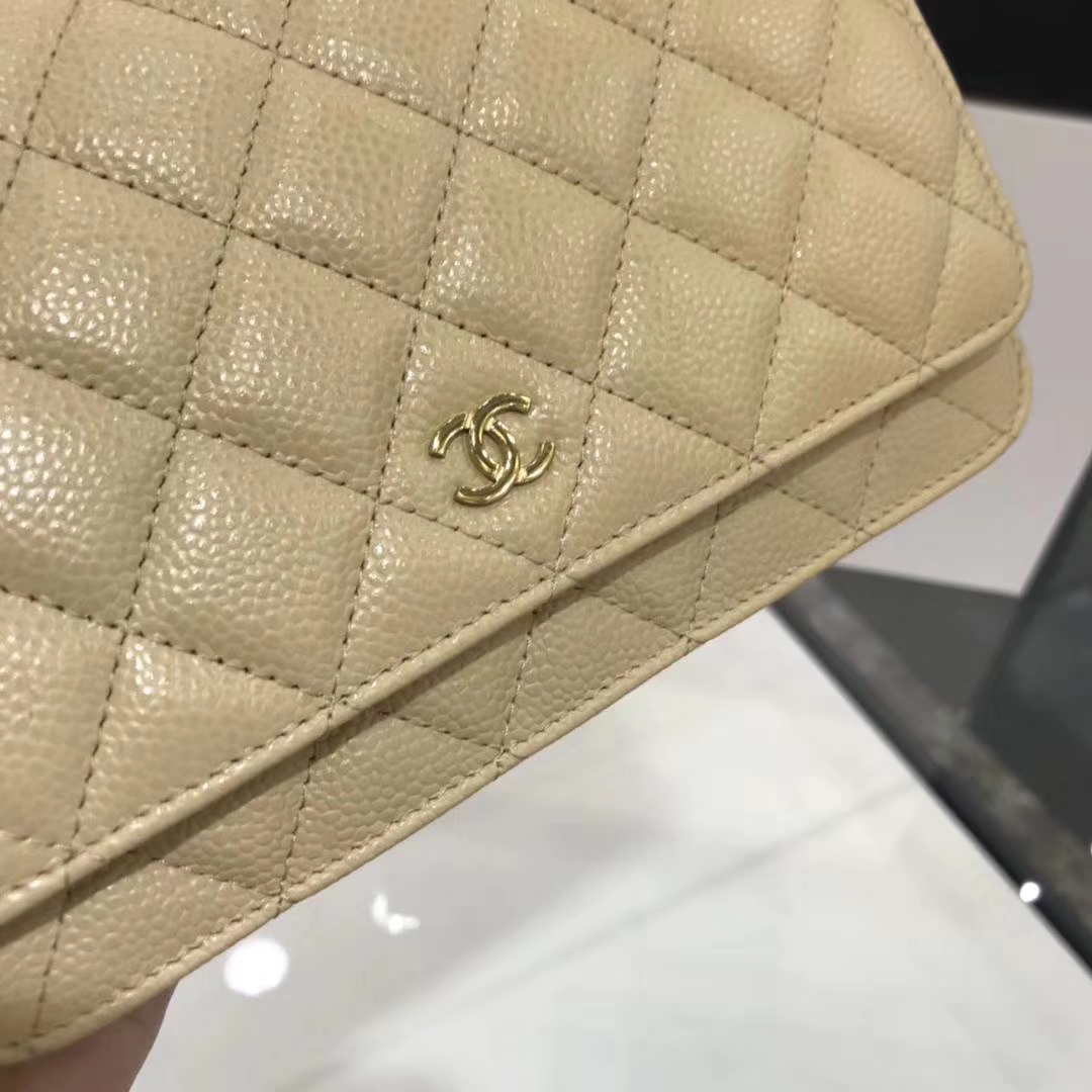 Chanel香奈儿 WOC  球纹 杏色牛皮 银色五金