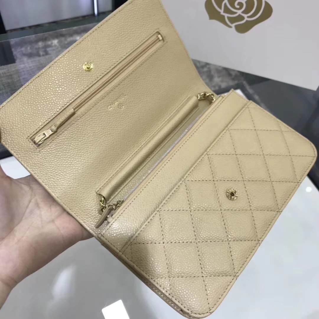 Chanel香奈儿 WOC  球纹 杏色牛皮 银色五金