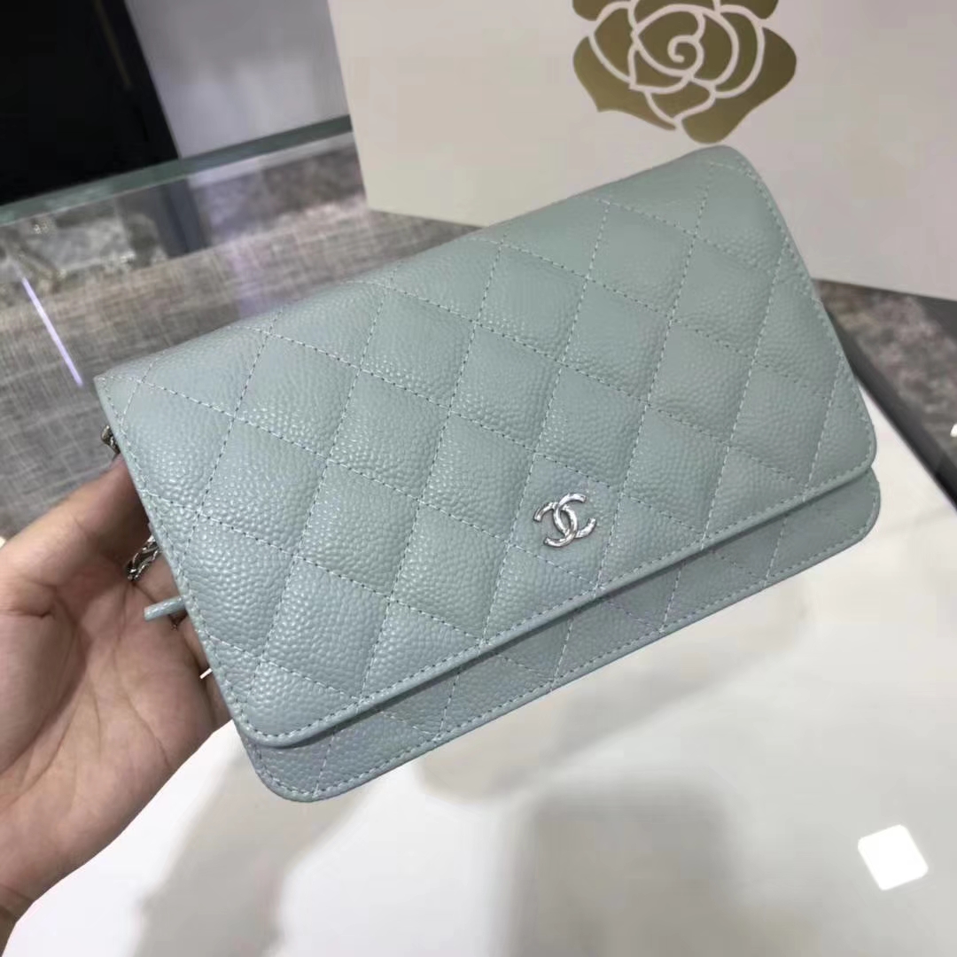 Chanel香奈儿 WOC  球纹 浅蓝牛皮 银色五金