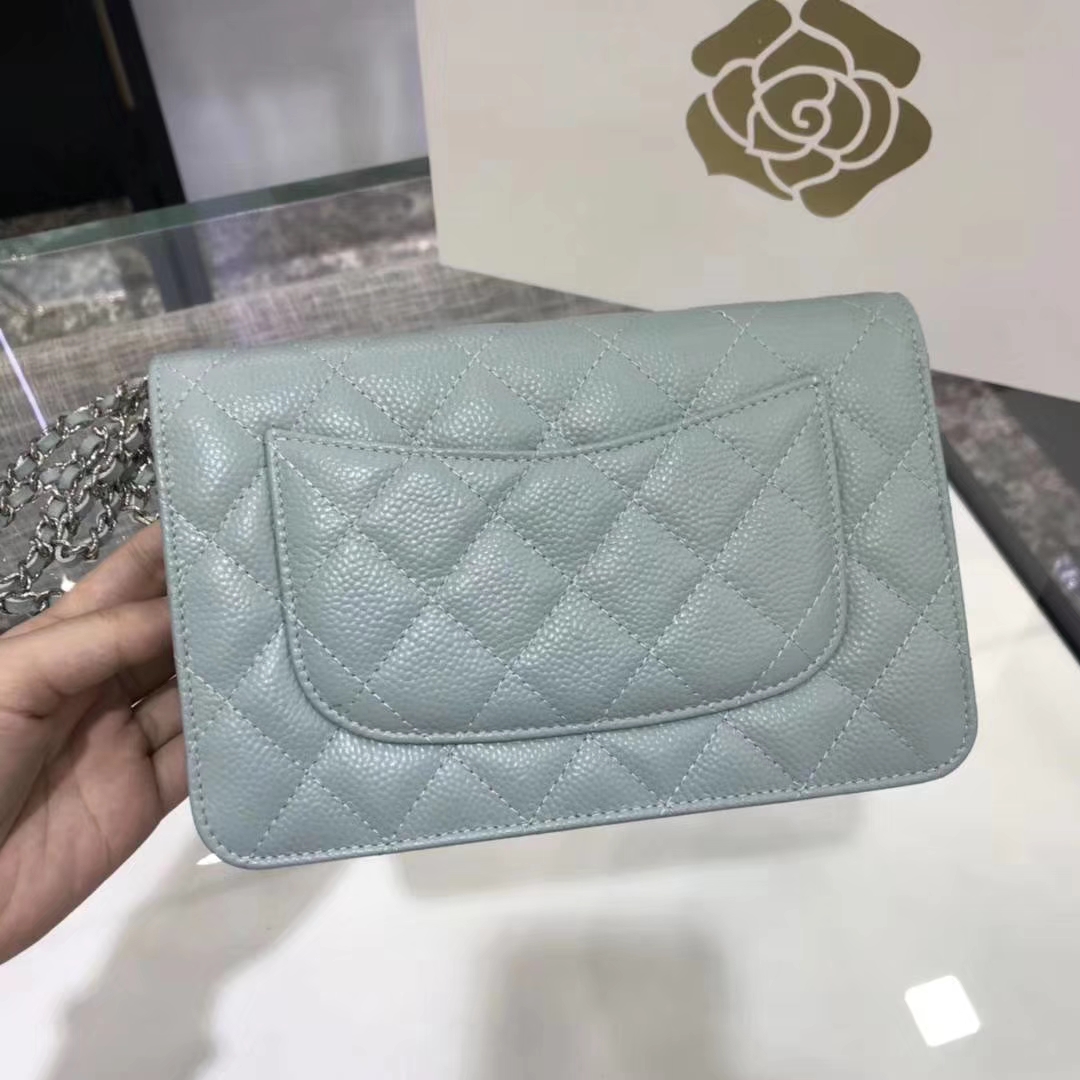 Chanel香奈儿 WOC  球纹 浅蓝牛皮 银色五金