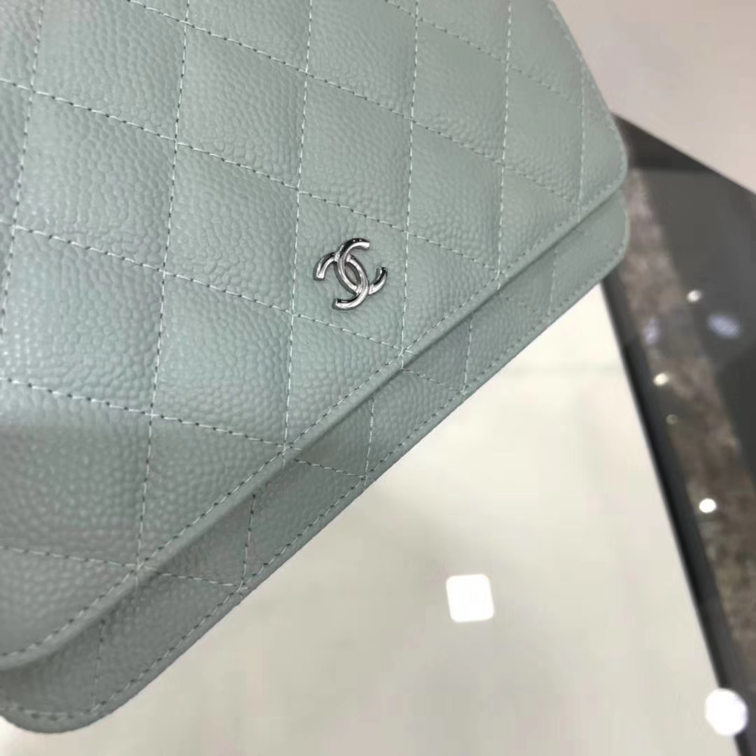 Chanel香奈儿 WOC  球纹 浅蓝牛皮 银色五金