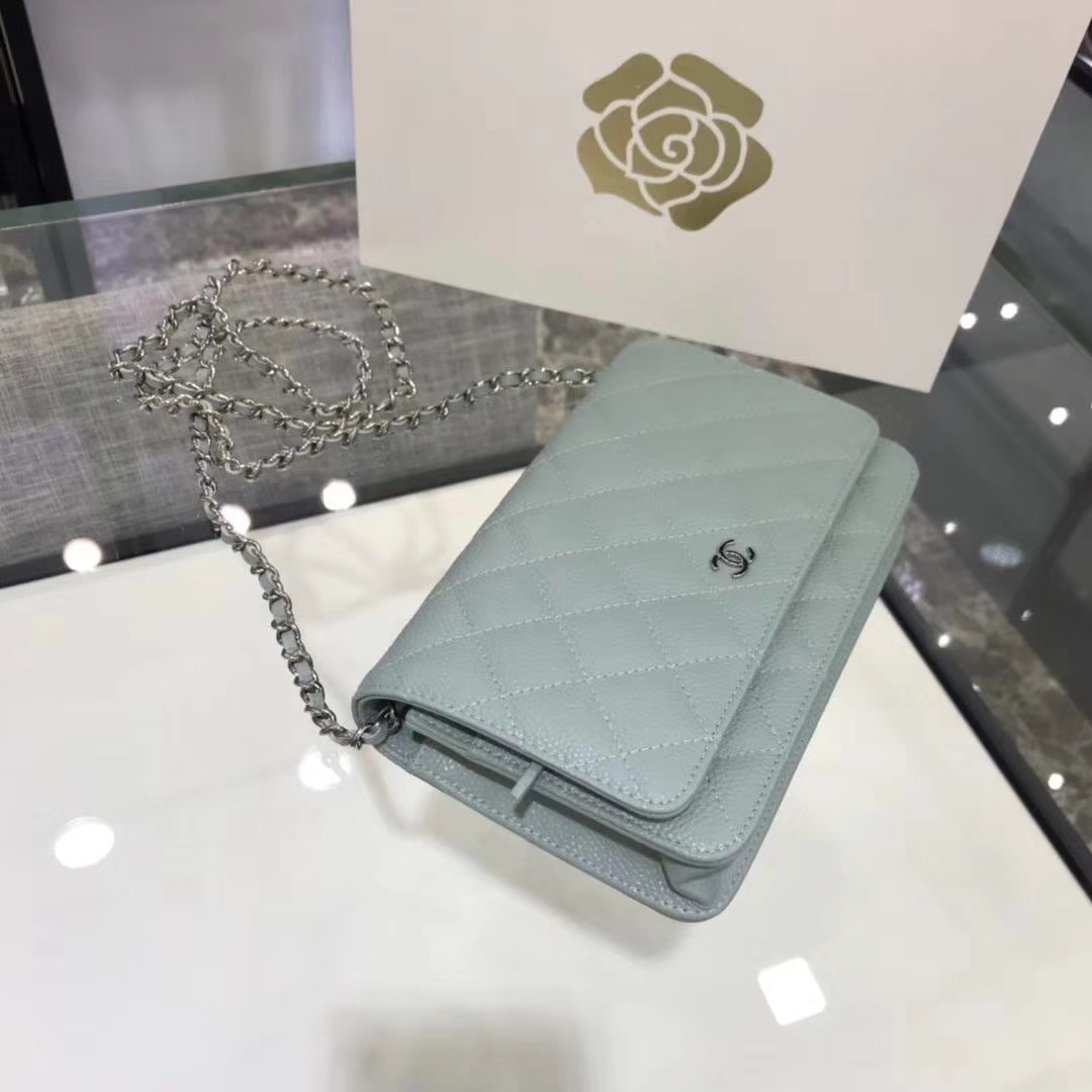 Chanel香奈儿 WOC  球纹 浅蓝牛皮 银色五金