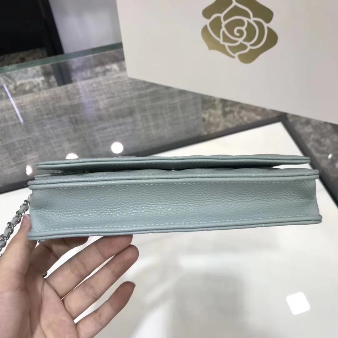 Chanel香奈儿 WOC  球纹 浅蓝牛皮 银色五金