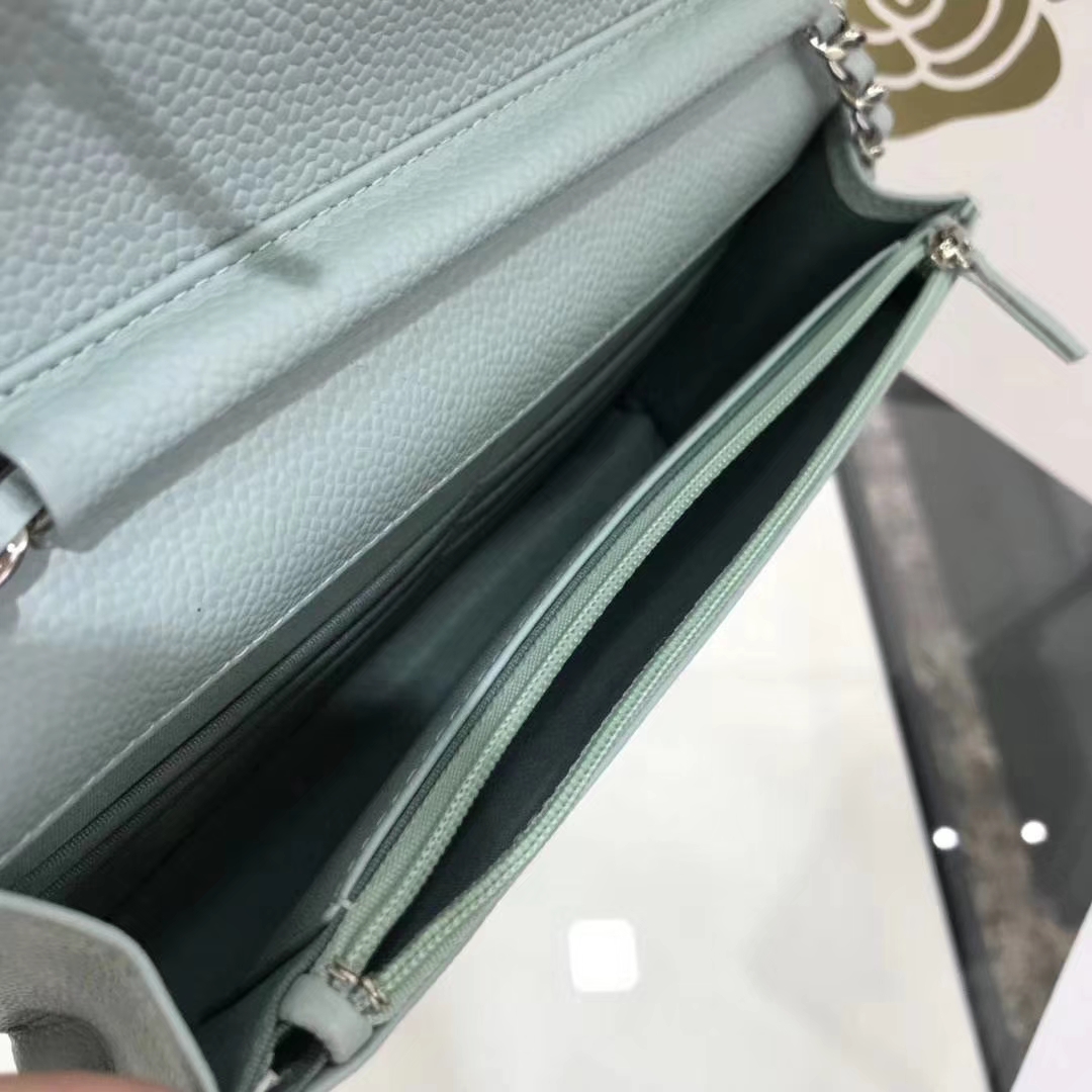 Chanel香奈儿 WOC  球纹 浅蓝牛皮 银色五金