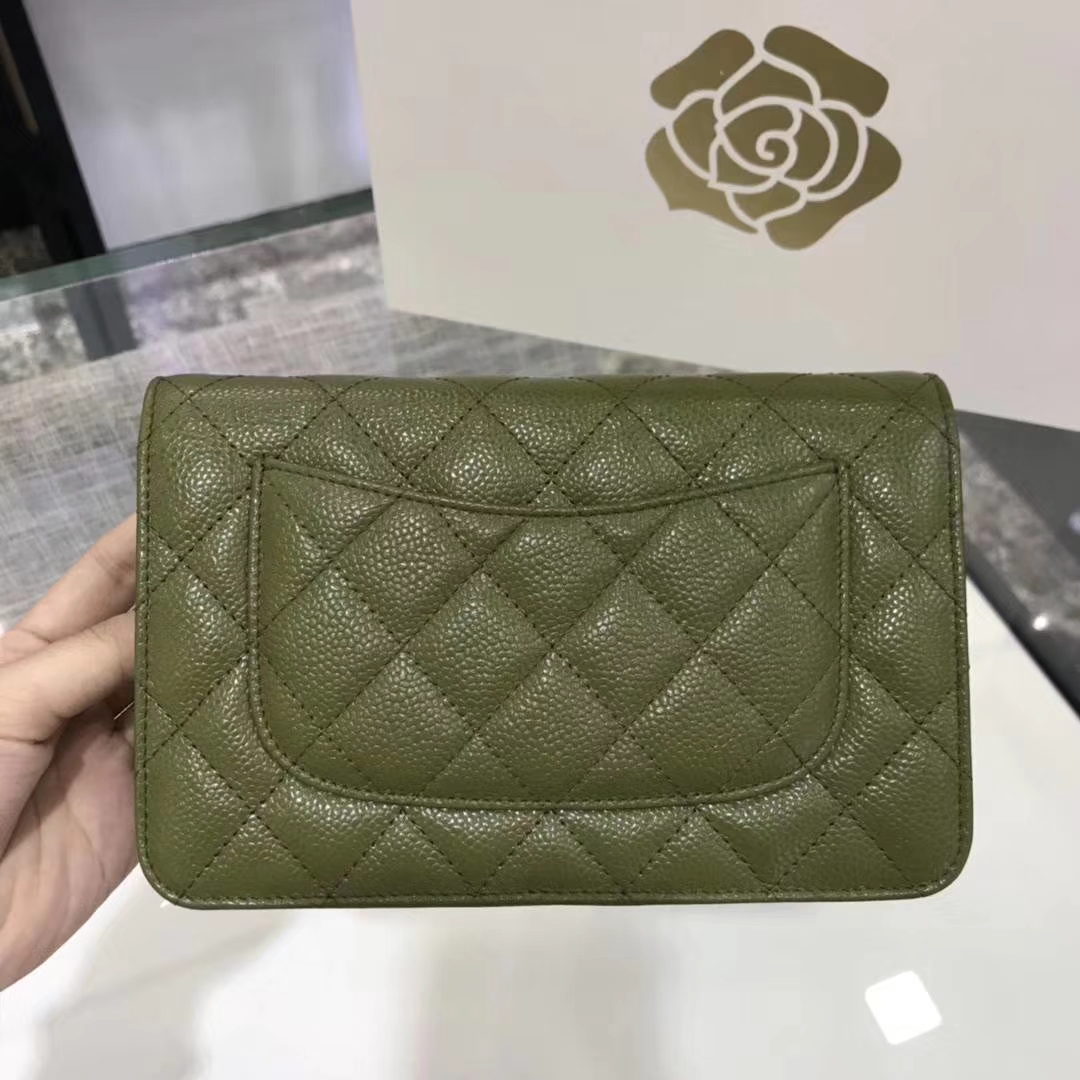Chanel香奈儿 WOC  球纹 军绿色牛皮 银色五金