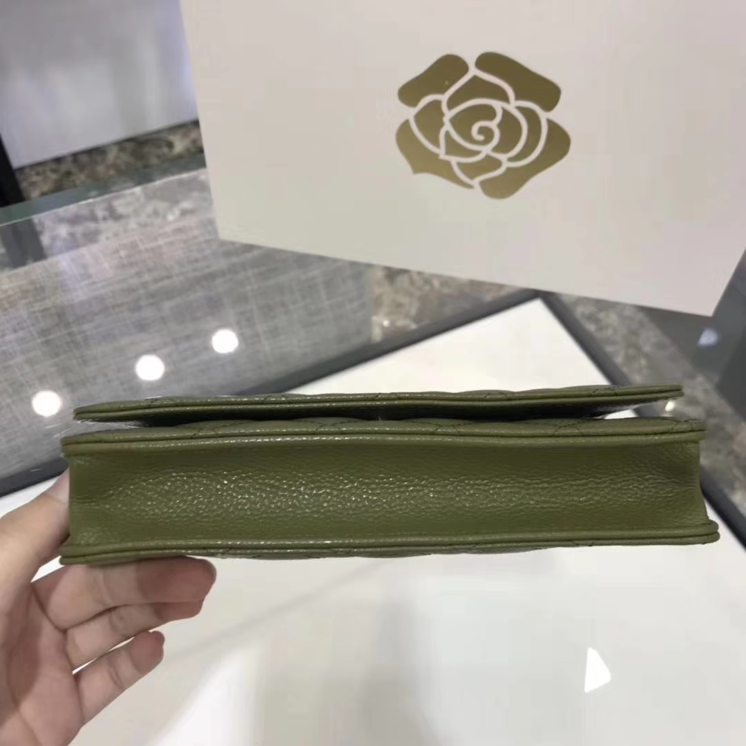 Chanel香奈儿 WOC  球纹 军绿色牛皮 银色五金
