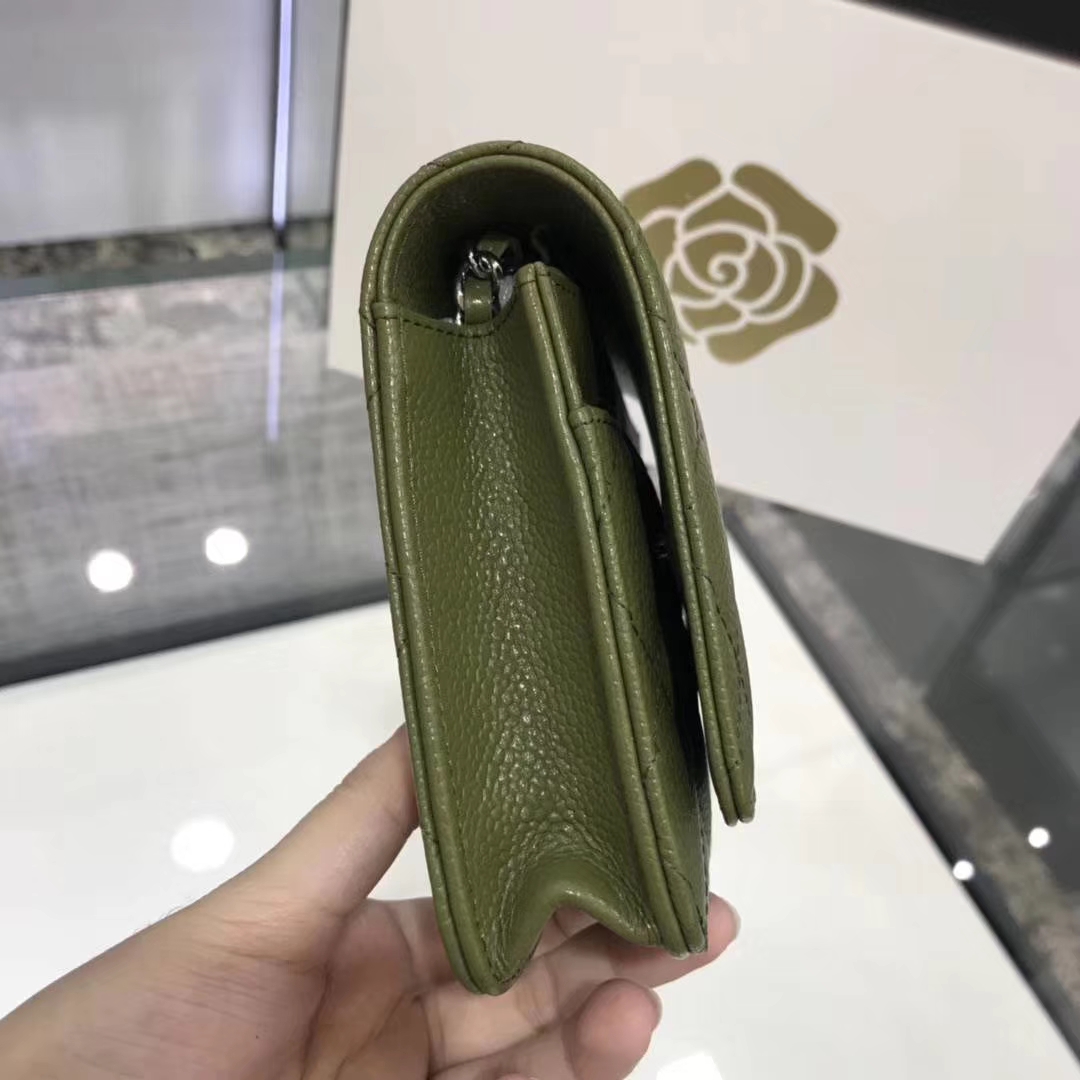 Chanel香奈儿 WOC  球纹 军绿色牛皮 银色五金