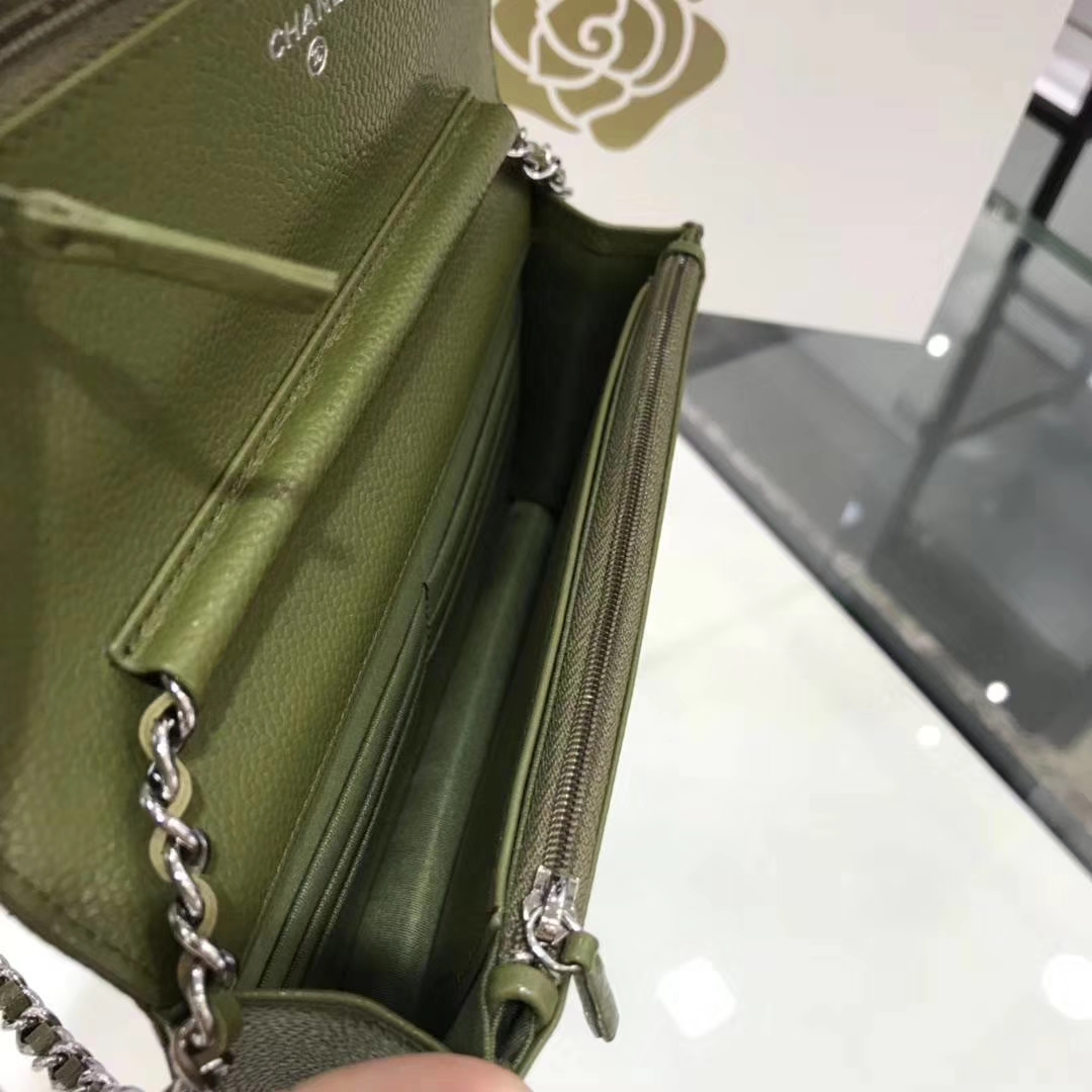 Chanel香奈儿 WOC  球纹 军绿色牛皮 银色五金