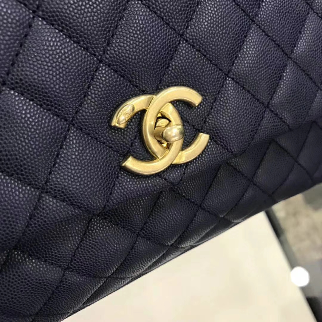 Chanel 香奈儿 CoCo Handle 顶级代购版本 28cm 蜥蜴小球纹 蓝色 金扣