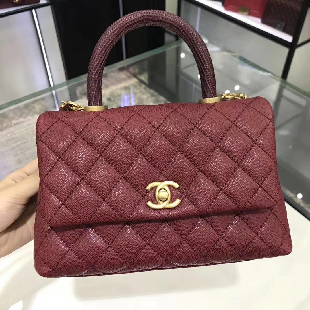 Chanel 香奈儿 CoCo Handle 23cm 原厂皮 蜥蜴手柄 枣红色 沙金