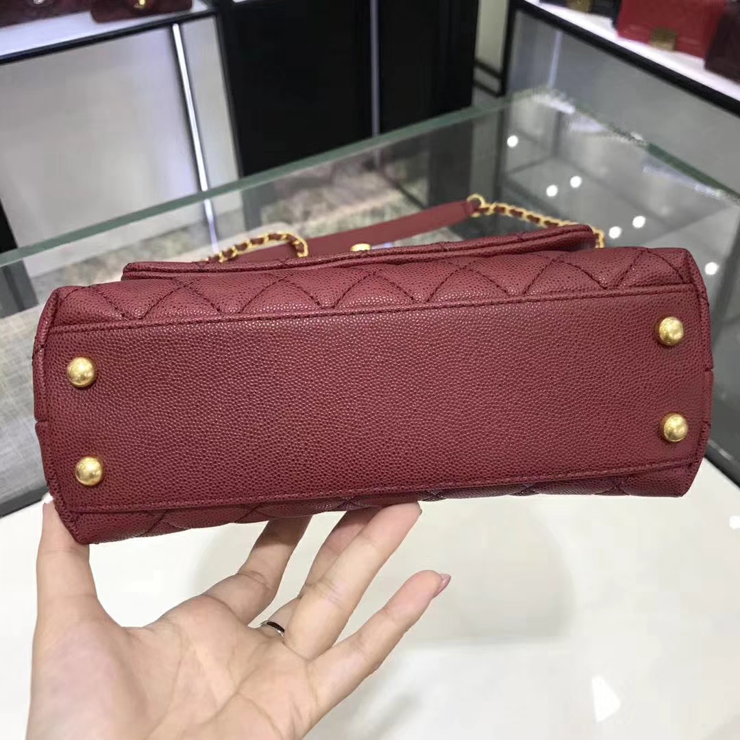 Chanel 香奈儿 CoCo Handle 23cm 原厂皮 蜥蜴手柄 枣红色 沙金