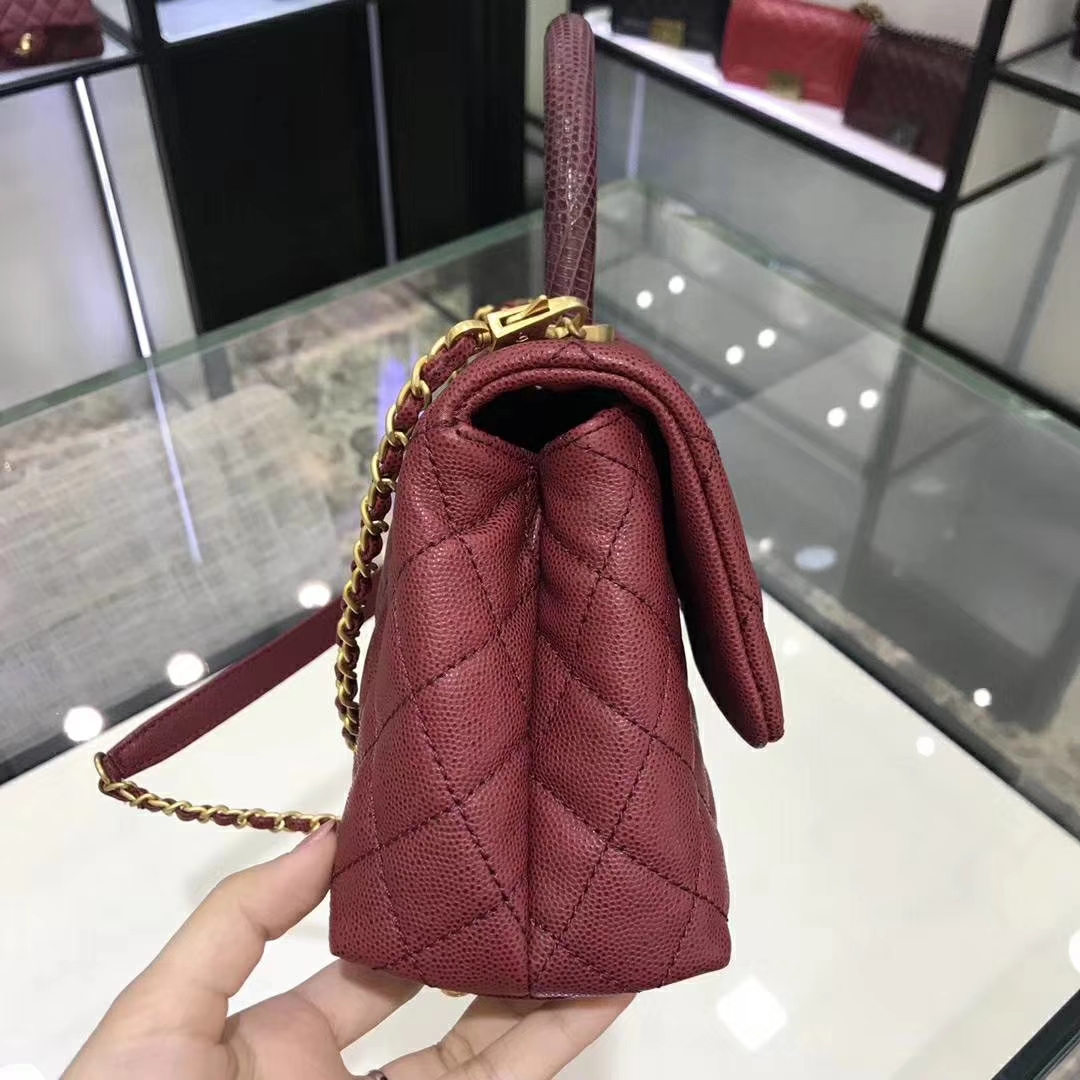 Chanel 香奈儿 CoCo Handle 23cm 原厂皮 蜥蜴手柄 枣红色 沙金