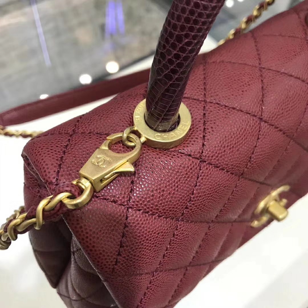 Chanel 香奈儿 CoCo Handle 23cm 原厂皮 蜥蜴手柄 枣红色 沙金