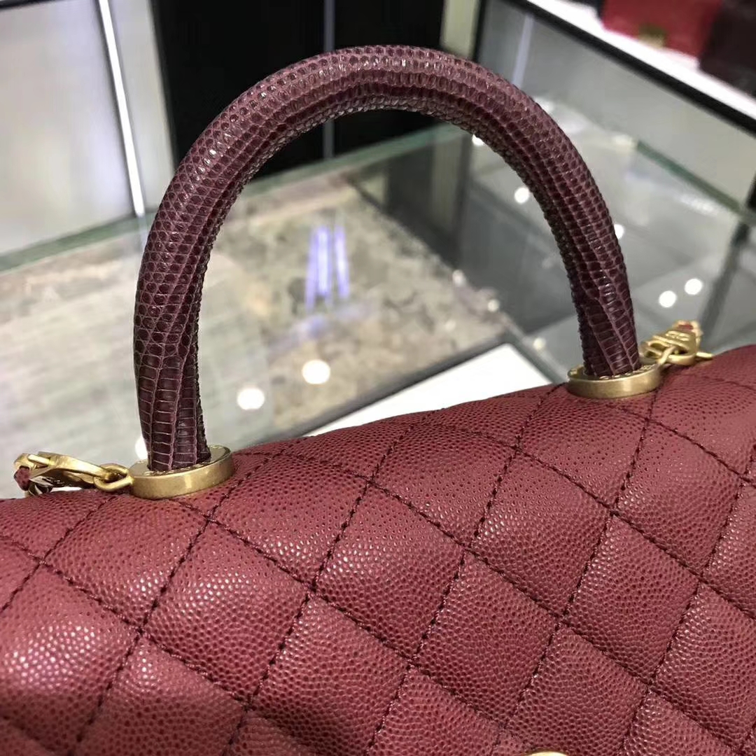 Chanel 香奈儿 CoCo Handle 23cm 原厂皮 蜥蜴手柄 枣红色 沙金