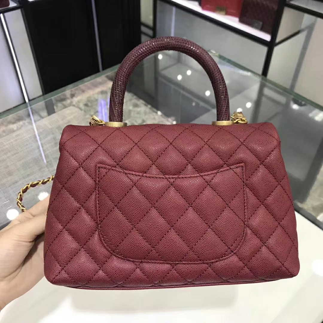 Chanel 香奈儿 CoCo Handle 23cm 原厂皮 蜥蜴手柄 枣红色 沙金