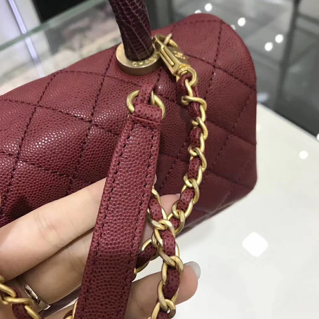Chanel 香奈儿 CoCo Handle 23cm 原厂皮 蜥蜴手柄 枣红色 沙金