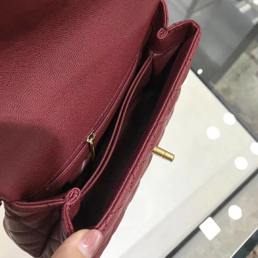 Chanel 香奈儿 CoCo Handle 23cm 原厂皮 蜥蜴手柄 枣红色 沙金
