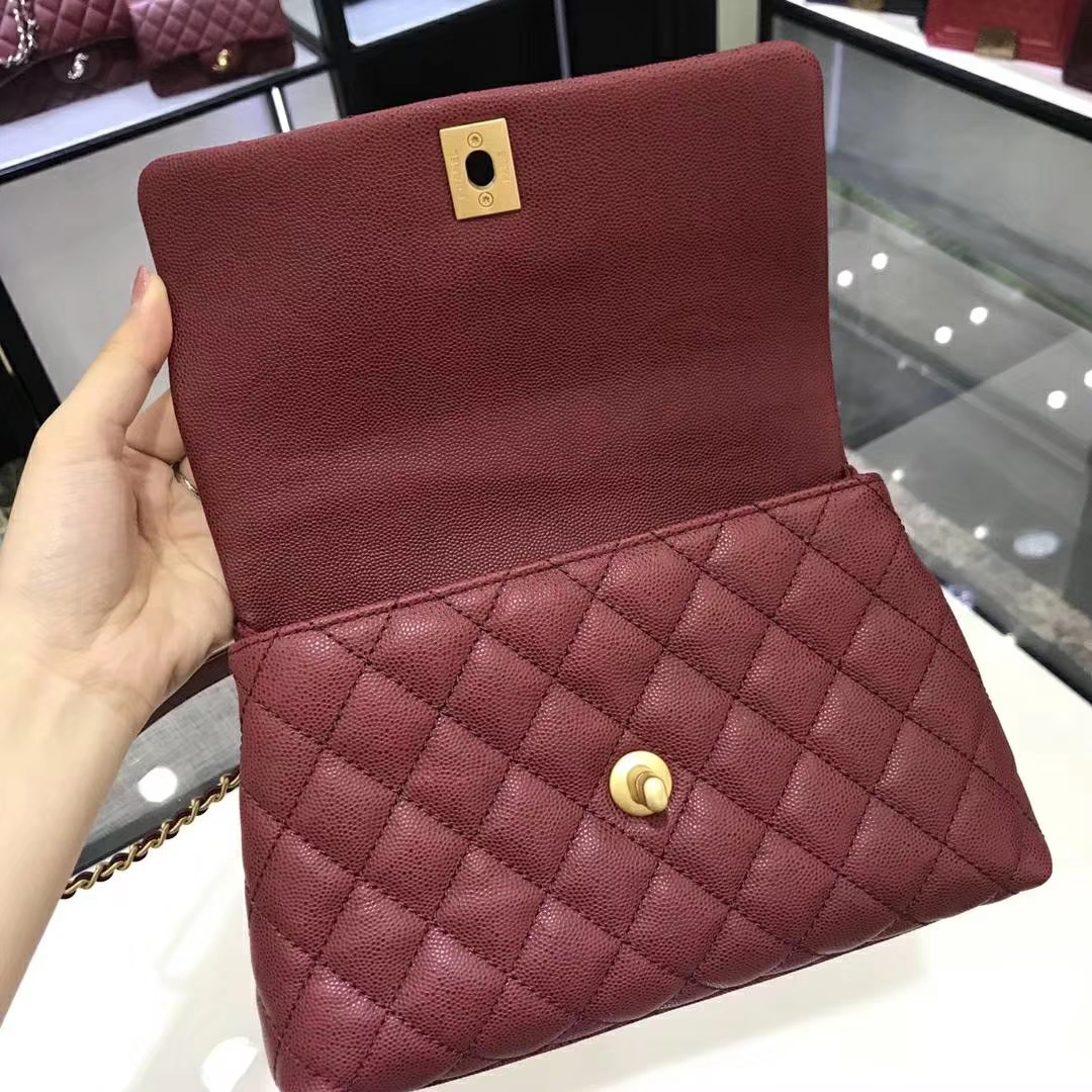Chanel 香奈儿 CoCo Handle 23cm 原厂皮 蜥蜴手柄 枣红色 沙金