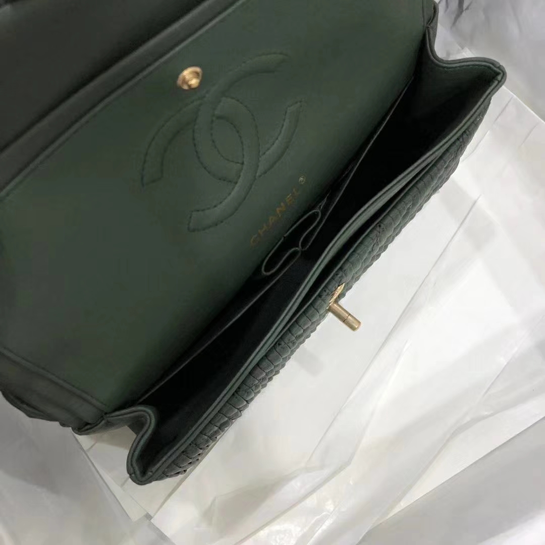 Chanel 香奈儿 希腊褶皱款 25cm 绿色 纯手工打褶 磨沙金 质感满满