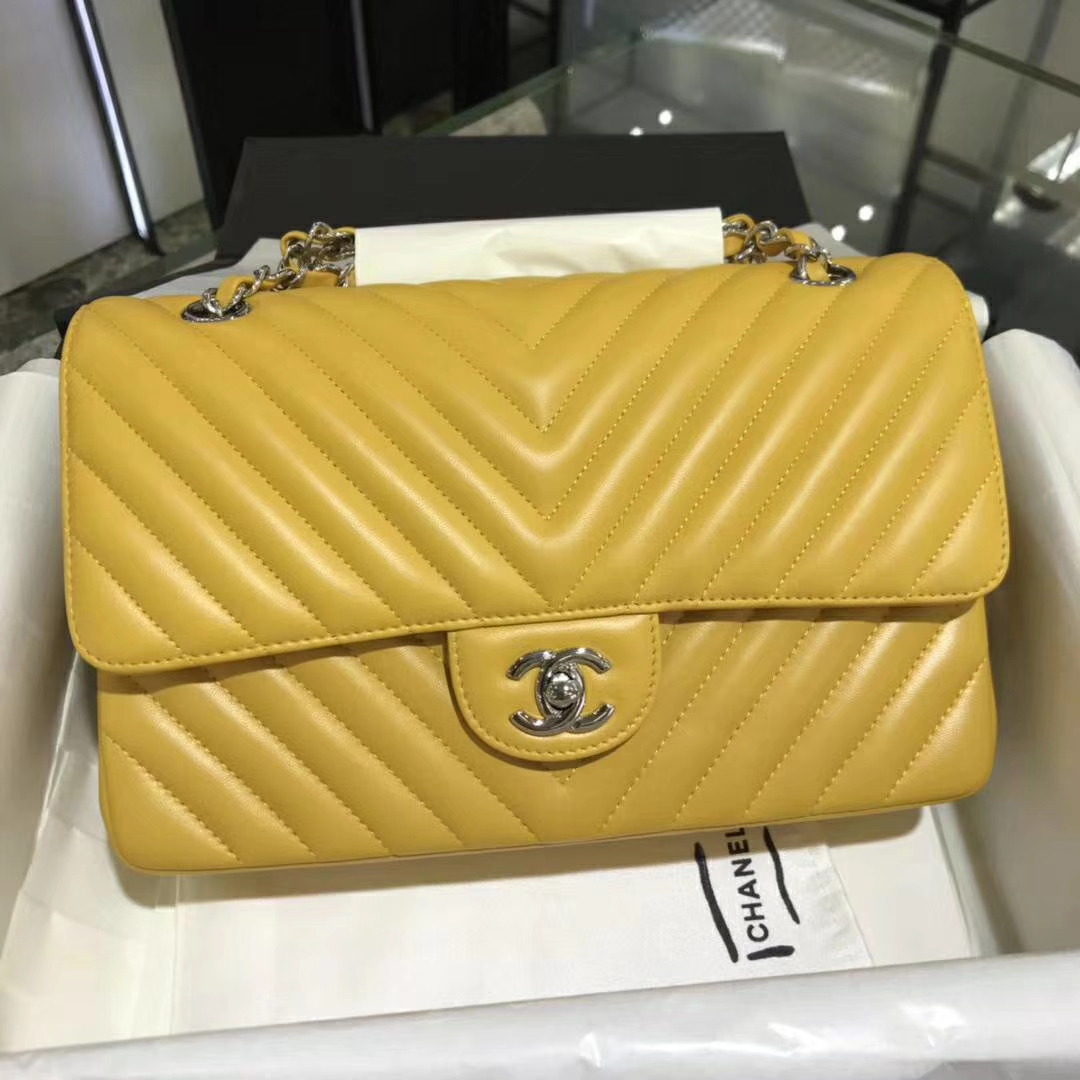 Chanel 香奈儿 VZ系列 25cm 进口小羊皮 芒果黄 银扣