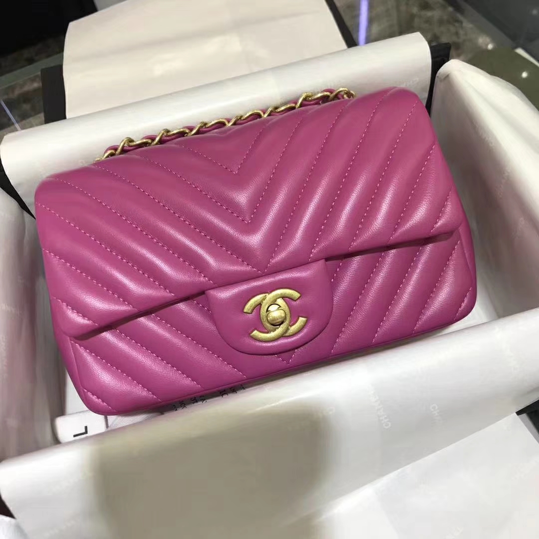 Chanel 香奈儿 VZ系列 20cm 进口小羊皮 玫红 金扣