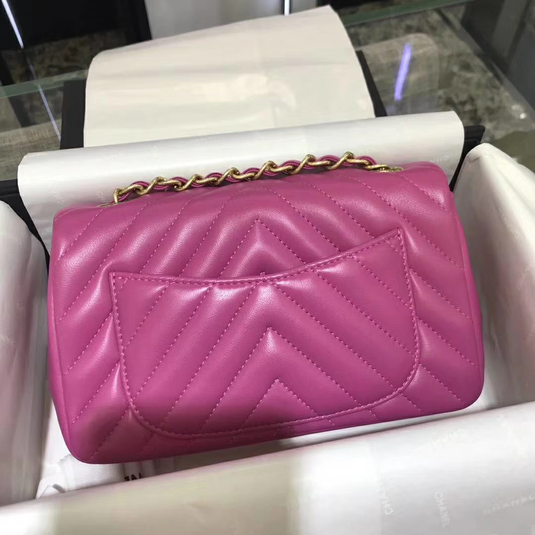 Chanel 香奈儿 VZ系列 20cm 进口小羊皮 玫红 金扣